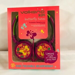 Pink Butterfly Kids Headphones Foldable Wired Children’s Headset Volkano